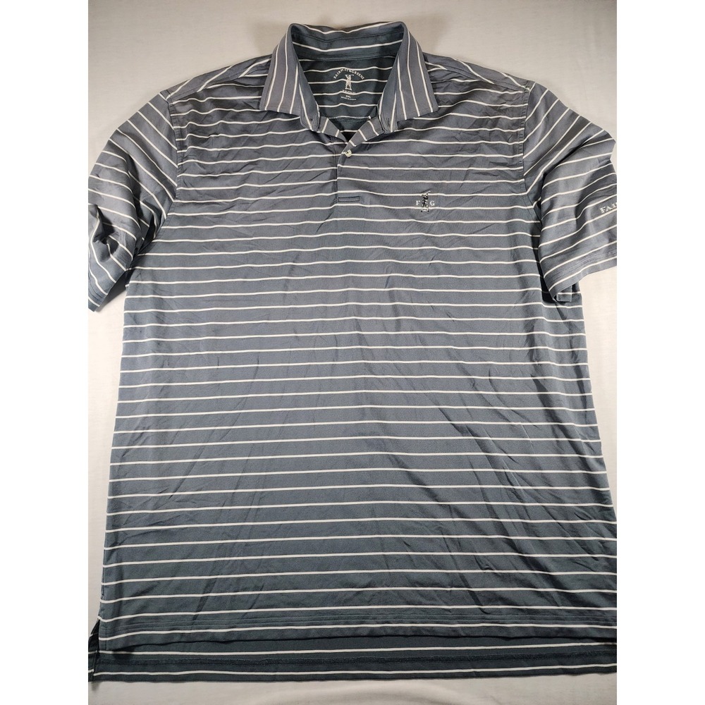 FAIRWAY & GREENE Button Front Gray Striped Polo Golf Shirt Men's Size 2XL XXL